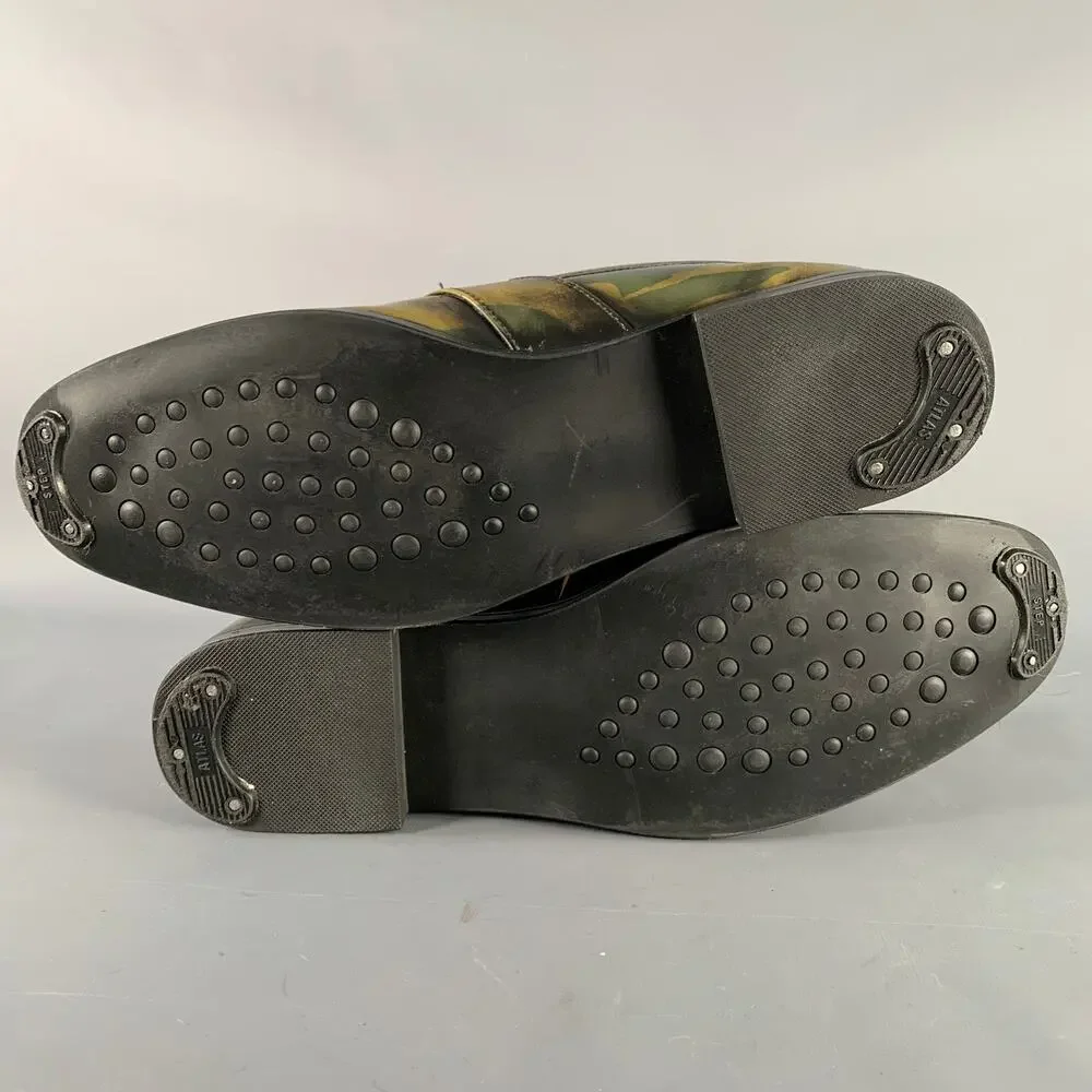 BAJOLUGO Size 10.5 Green Brown Camo Penny Loafers